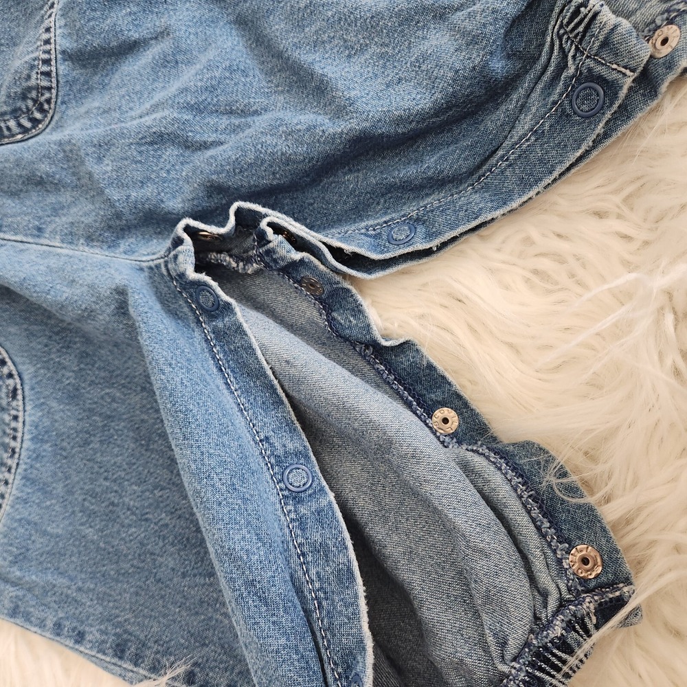 Vintage Baby Girl Denim Overall 6M Rose Lace Snap on Class Club 100% Cotton - Picture 7 of 8